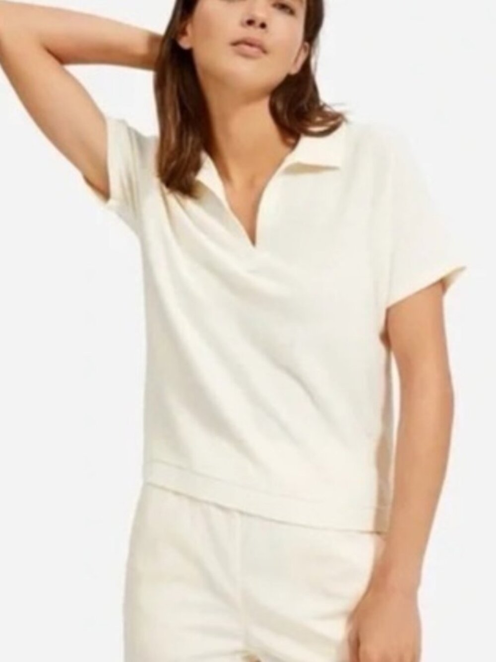 Everlane Collared V-Neck Short Sleeve Wool Knit Polo Top Sz Small   Bone